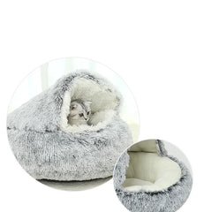 2-In-1 Pet Dog/Cat Bed | Round Plush Warm Bed House | Soft Long Plush Bed for Dogs/Cats | Nest Donut Warming Sleeping Bed