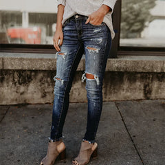 Boyfriend Ripped Jeans | Women Denim Vintage Skinny Jeans | High Waist Casual Ladies Jeans