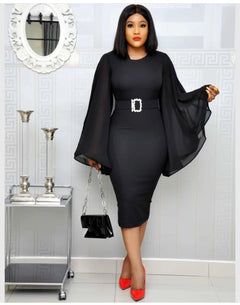 Black Elegant Party Dress | Fashion Chiffon Flare Long Sleeve | Sexy Bodycon