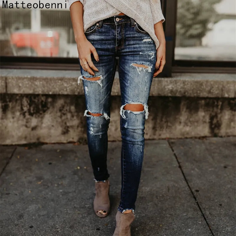 Boyfriend Ripped Jeans | Women Denim Vintage Skinny Jeans | High Waist Casual Ladies Jeans