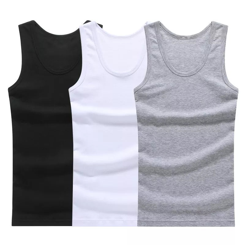 3pcs - 100% Cotton Sleeveless Tank | Top Solid Muscle Undershirts