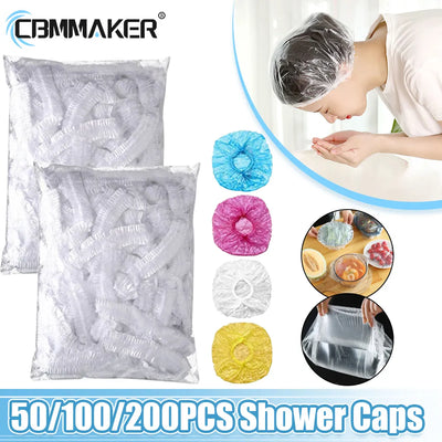 100/200pcs Disposable Shower Cap | Elastic Plastic Wrap Covers Food | Non-woven Bath Hat | Waterproof Shower Cap | Kitchen Accessories