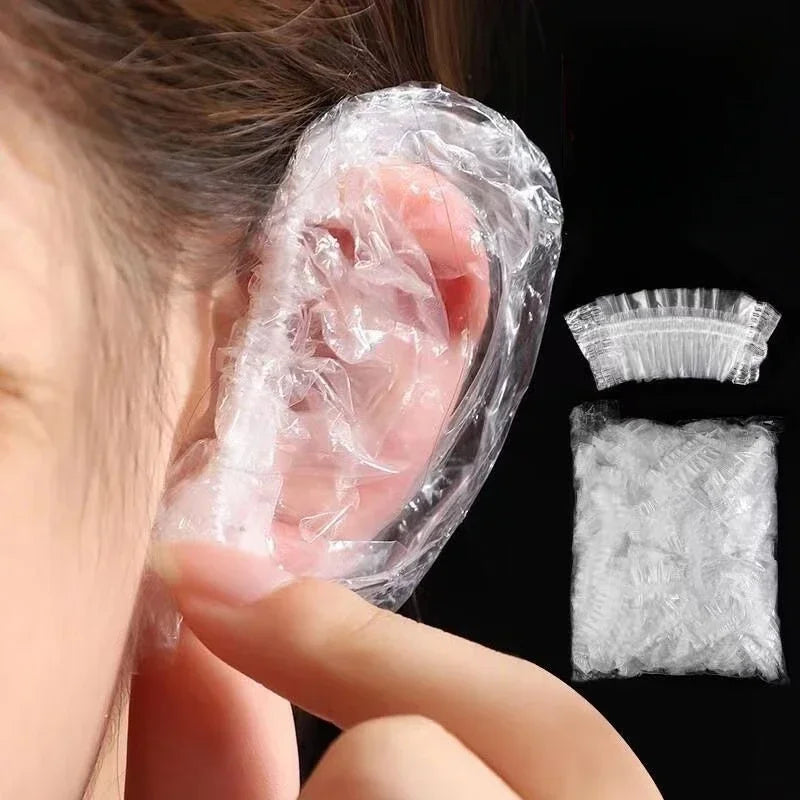 100Pcs Disposable Ear Cove | Hairdressing Earmuffs | Waterproof Clear Ear Protection | Bath Shower Earmuff Cap