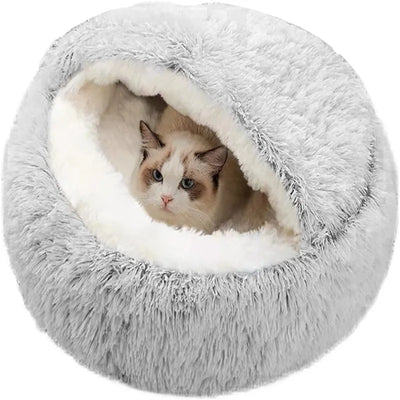 2-In-1 Pet Dog/Cat Bed | Round Plush Warm Bed House | Soft Long Plush Bed for Dogs/Cats | Nest Donut Warming Sleeping Bed