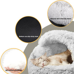 2-In-1 Pet Dog/Cat Bed | Round Plush Warm Bed House | Soft Long Plush Bed for Dogs/Cats | Nest Donut Warming Sleeping Bed