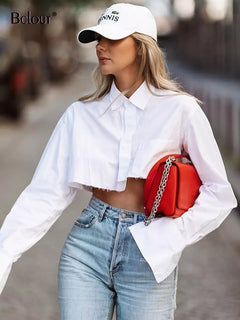 White Crop Top | Elegant Flare Sleeve