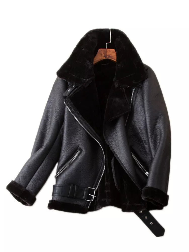 Winter Coats Women | Faux Leather Fur Sheepskin | Female Faux Leather Jacket | Aviator Outwear