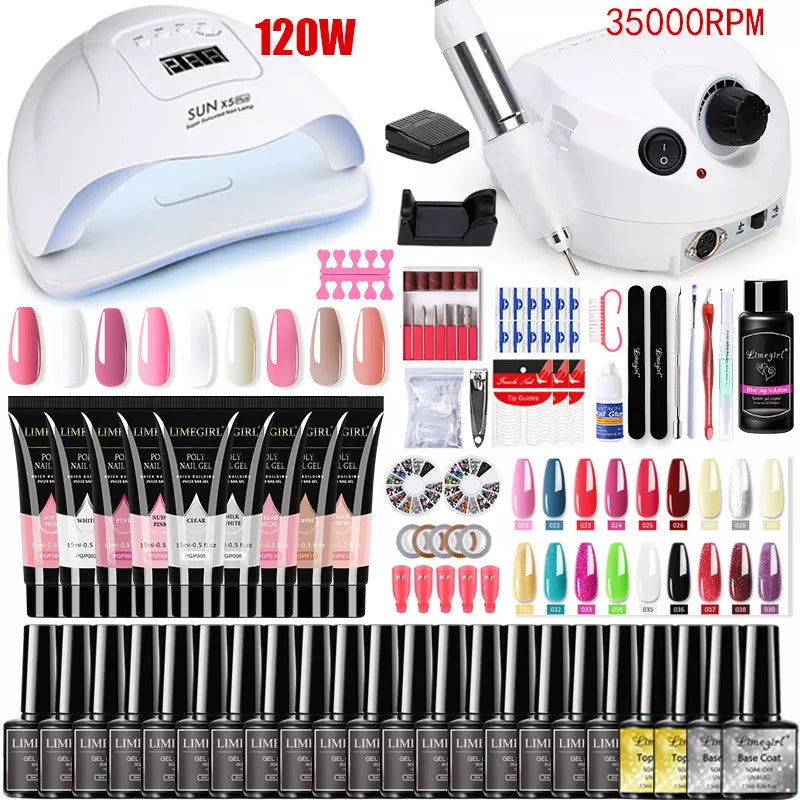 Manicure Set for Nail Extensions | Gel Nail Polish Set Acrylic Kit | Poly Nail Gel Set With UV LED Nail Lamp